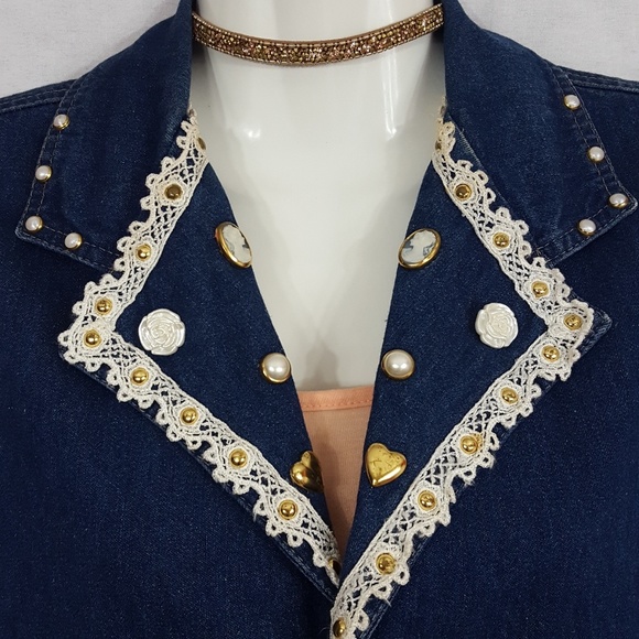 Vintage Dreams Cameo Pearl Heart Jean Vest S - Picture 2 of 6